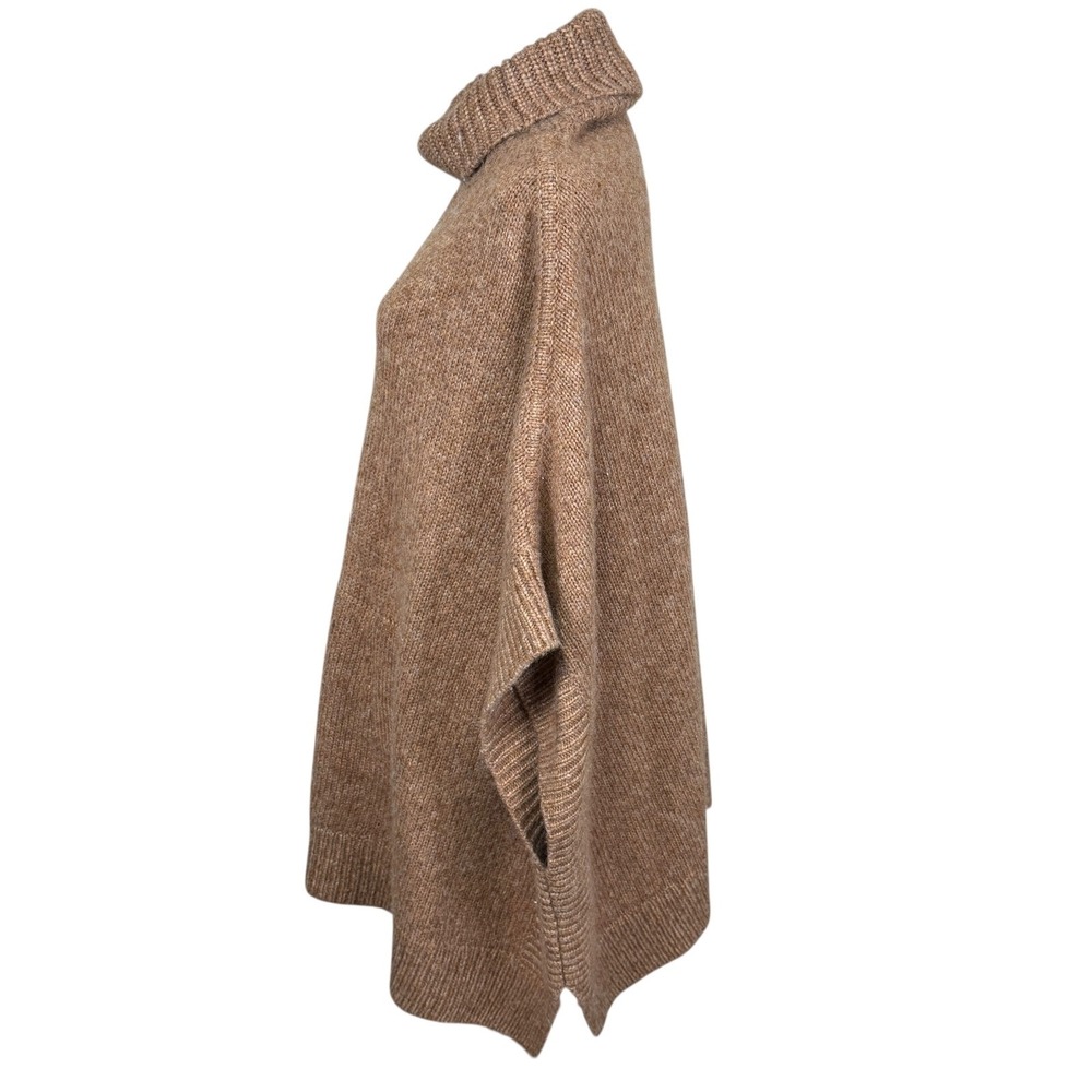 J.Crew Poncho Sweater Womens S/M Brown Merino Alpaca Wool Turtleneck Oversized - Picture 8 of 11